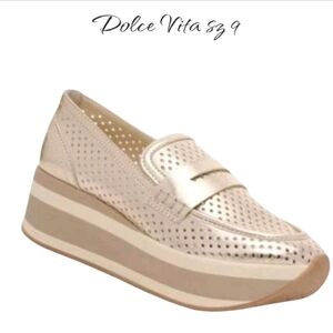 Dolce Vita Metallic Champagne Perforated Platform Loafers
